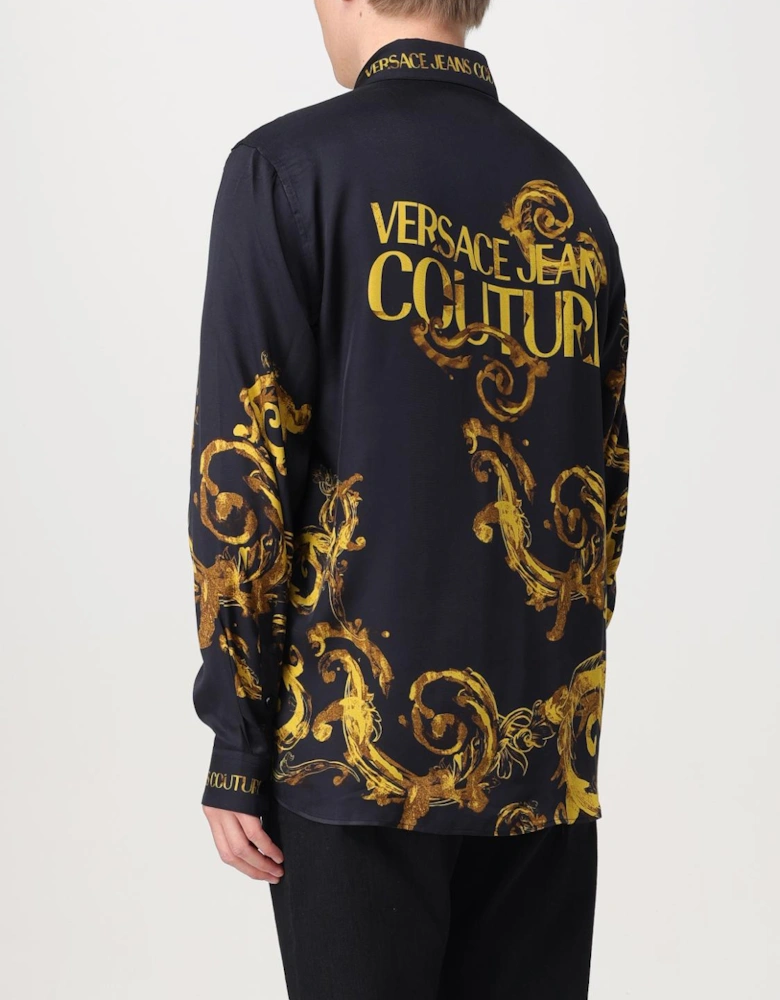 Long Sleeve Silk Shirt Baroque Print