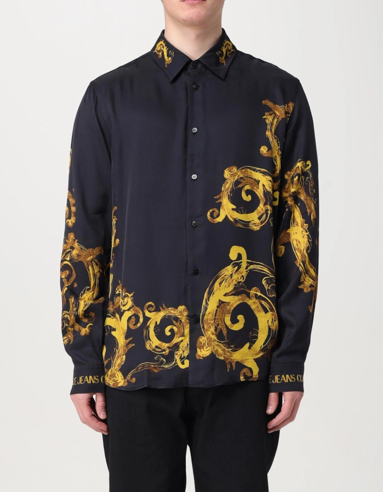 Long Sleeve Silk Shirt Baroque Print