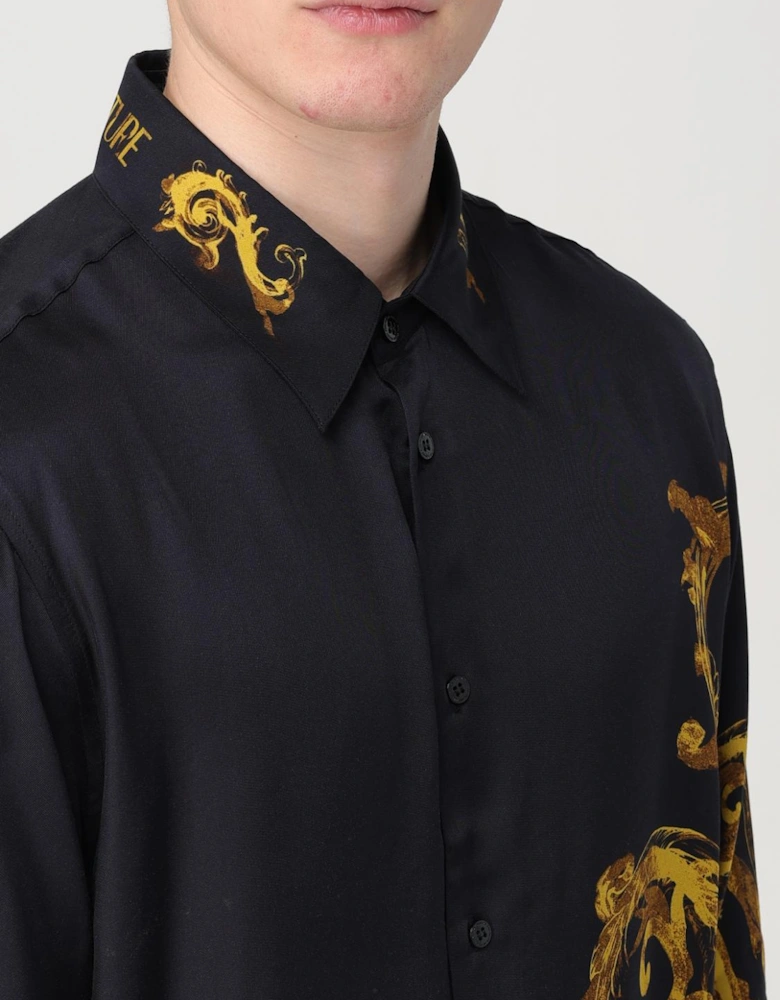 Long Sleeve Silk Shirt Baroque Print