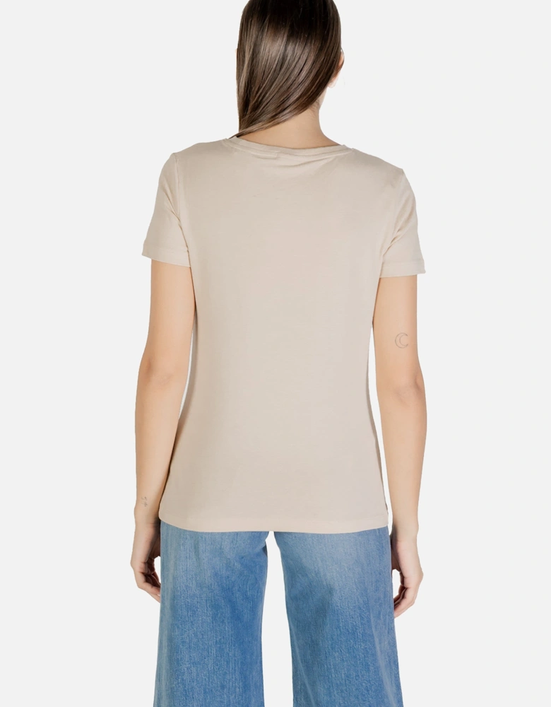Rhinestone Embellished Printed T-Shirt with Round Neck and Short Sleeves