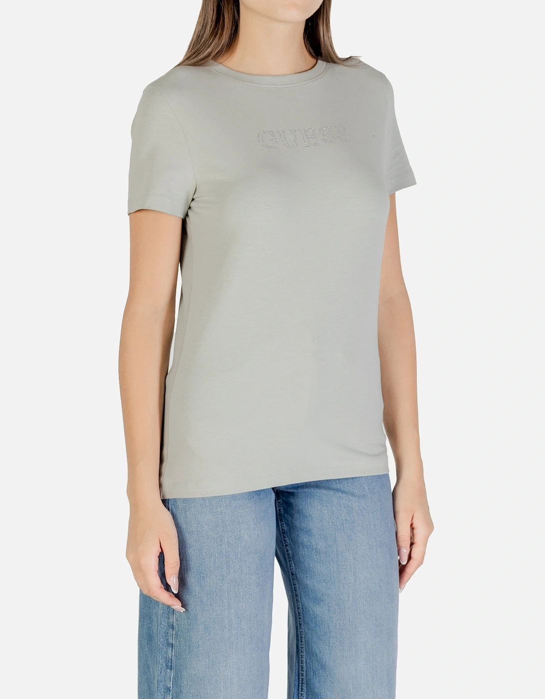 Rhinestone Embellished Round Neck Short Sleeve T-Shirt