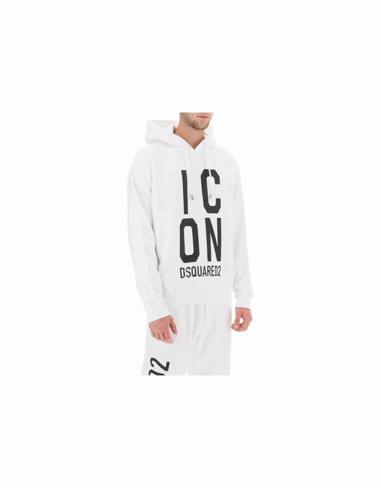 Printed Cotton Hooded Sweatshirt with Round Neck