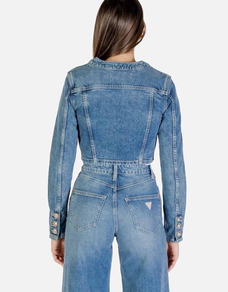 Round Neck Button Fastening Long Sleeve Jacket with Front Pockets