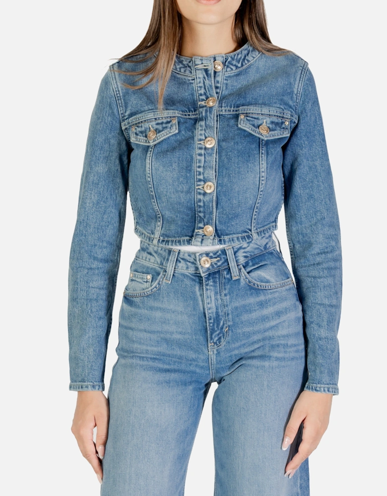 Round Neck Button Fastening Long Sleeve Jacket with Front Pockets