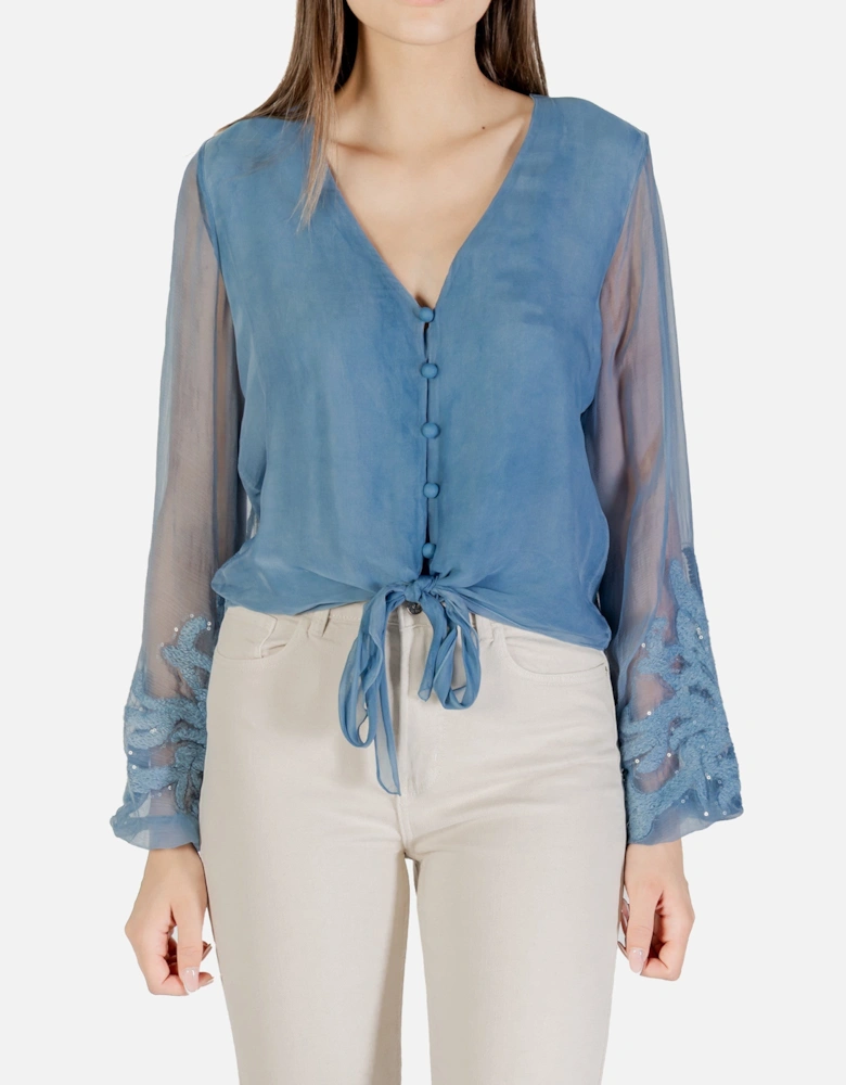Sequin Detail Tie Front Blouse