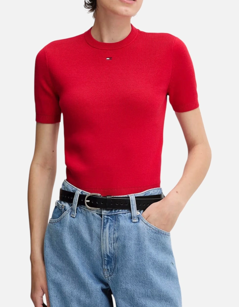 Ribbed Knit Short Sleeve Top