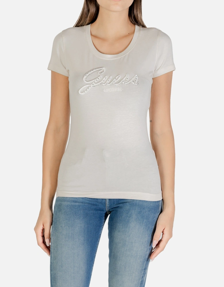 Rhinestone Embellished Round Neck T-Shirt with Short Sleeves