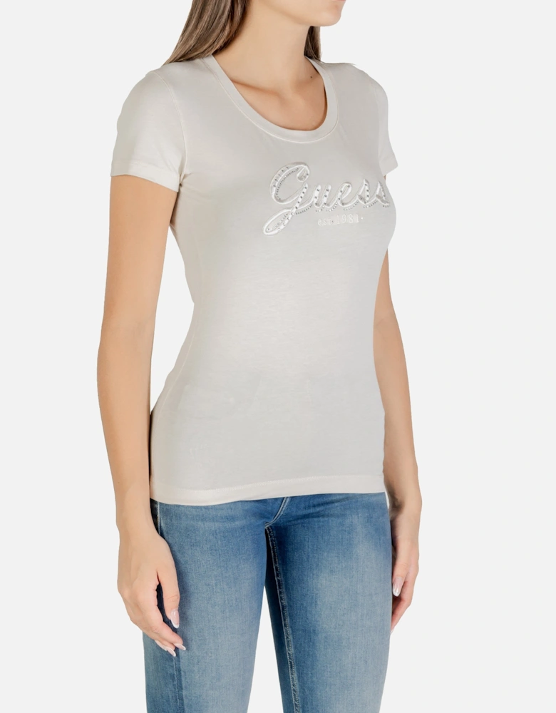 Rhinestone Embellished Round Neck T-Shirt with Short Sleeves