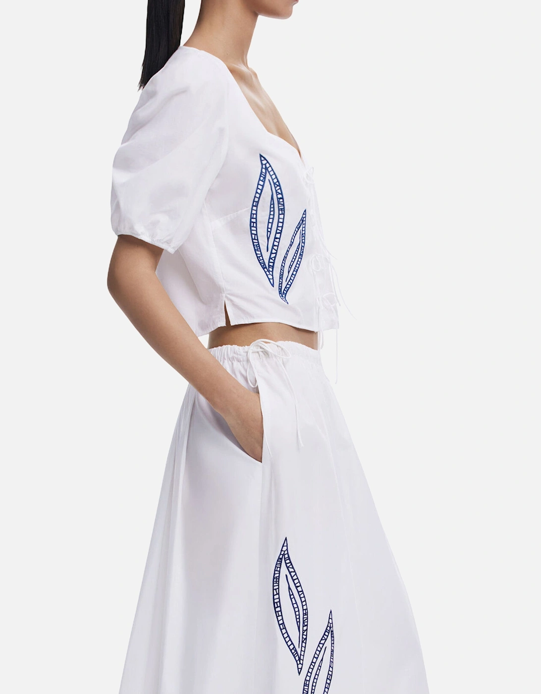 Crop Embroidered Tie Top