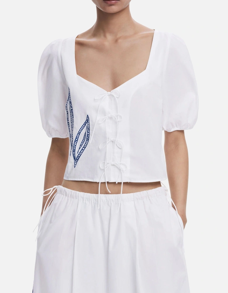 Crop Embroidered Tie Top