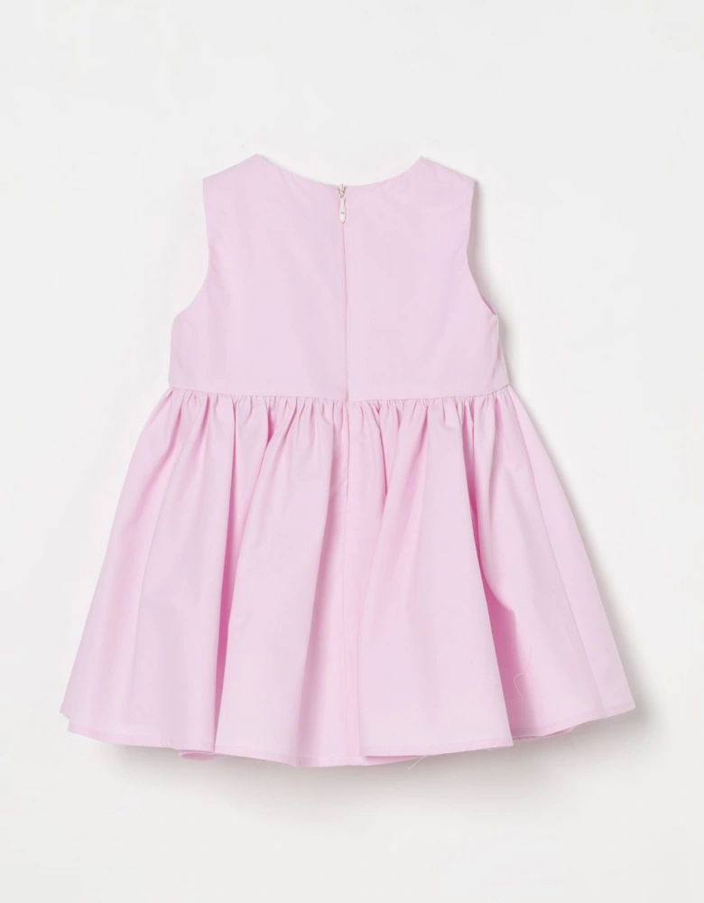 Girls Sleeveless Poplin Dress with Animal Embroidery