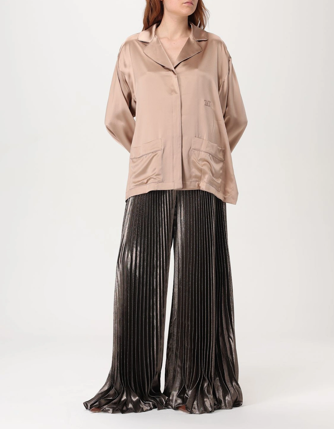 Pianoforte Metallic Pleated Midi Skirt