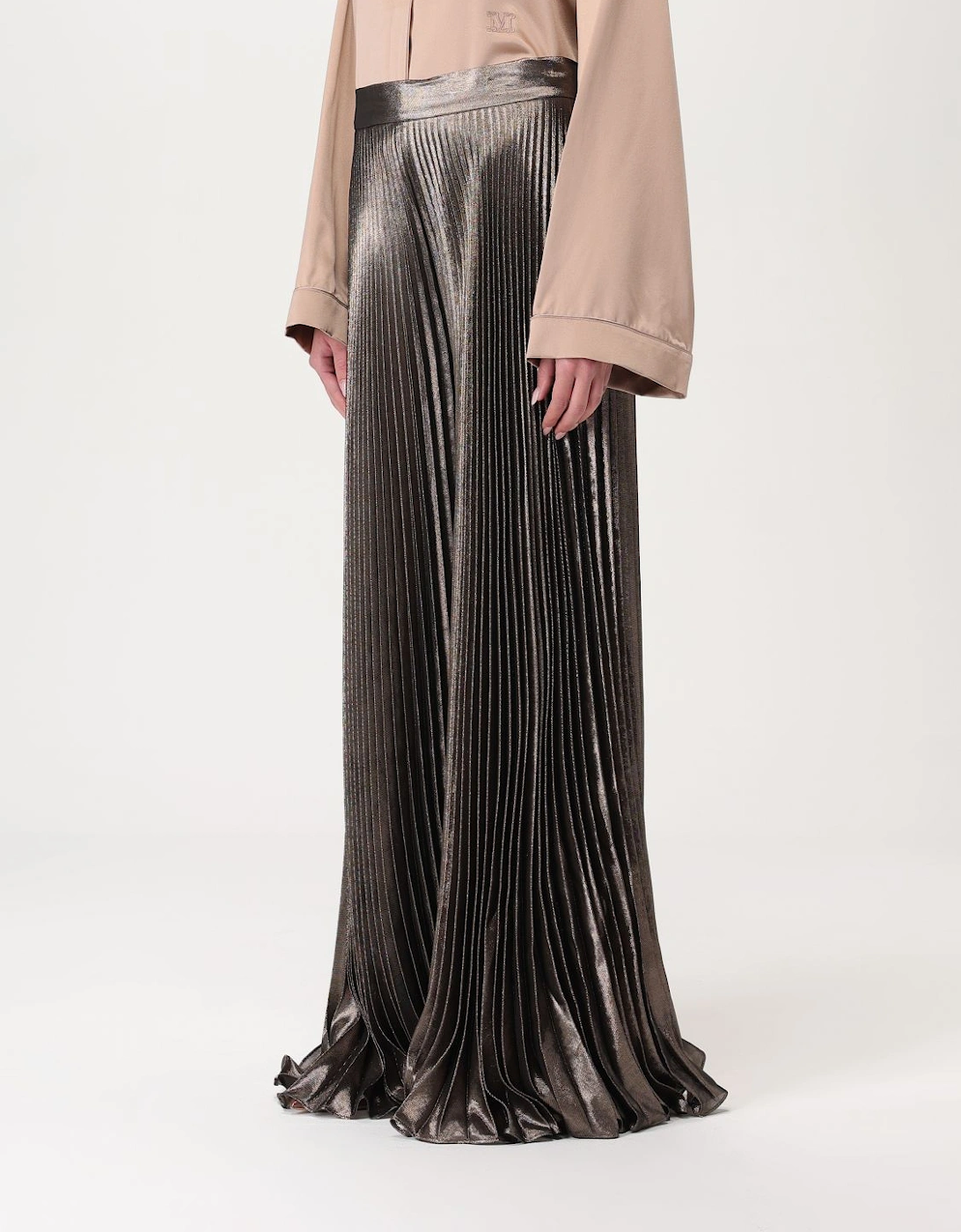 Pianoforte Metallic Pleated Midi Skirt