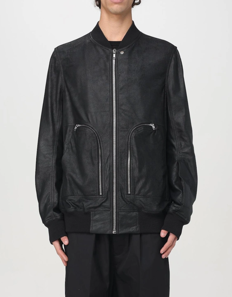 Leather Bomber Jacket with Pockets