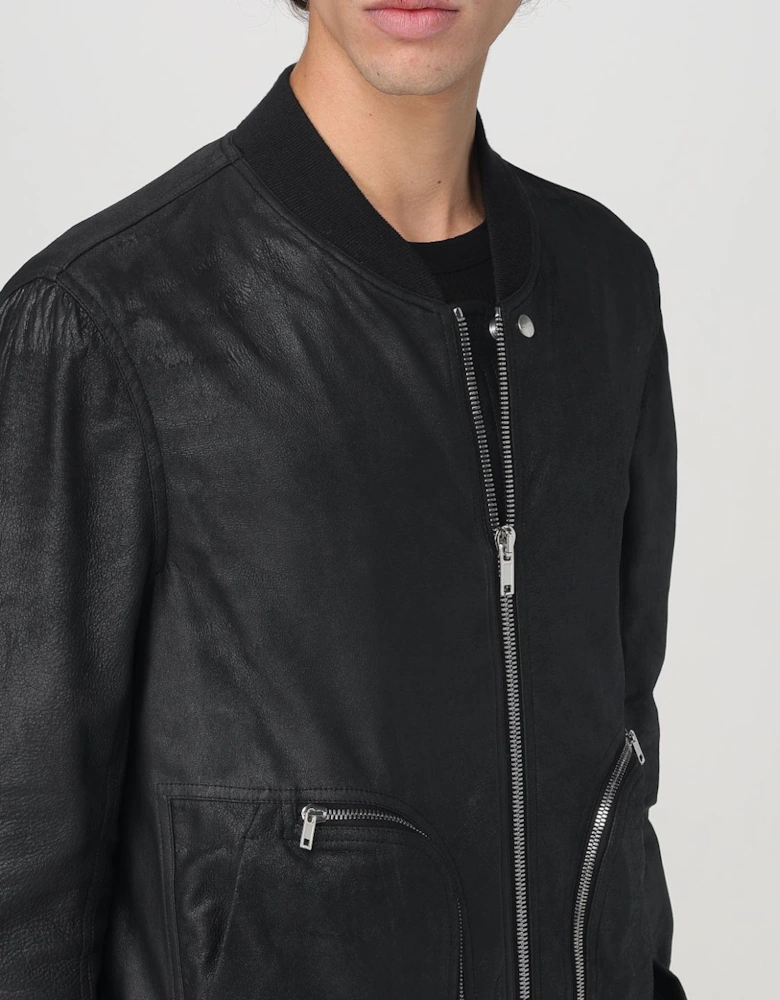 Leather Bomber Jacket with Pockets