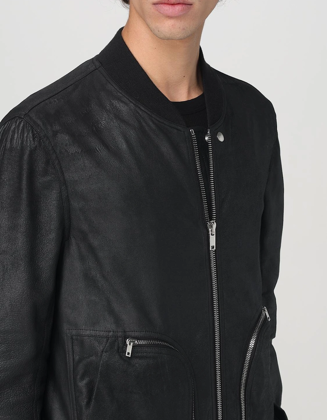 Leather Bomber Jacket with Pockets