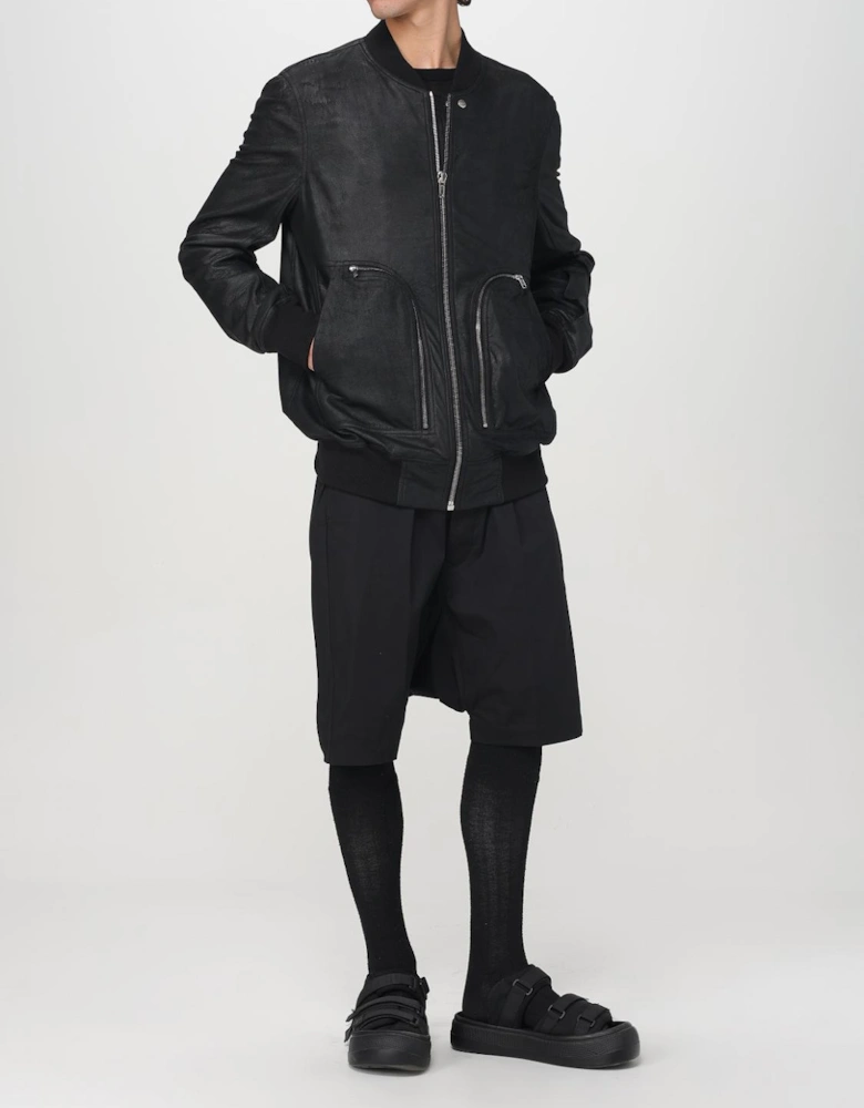Leather Bomber Jacket with Pockets