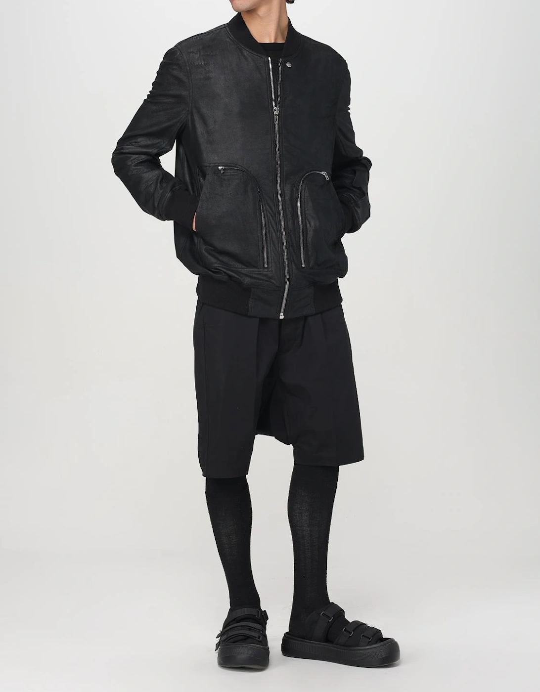 Leather Bomber Jacket with Pockets