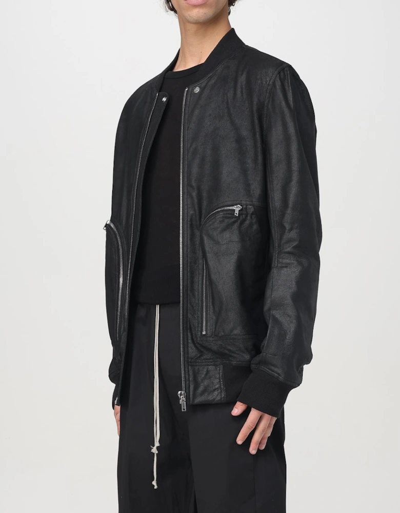 Leather Bomber Jacket with Pockets