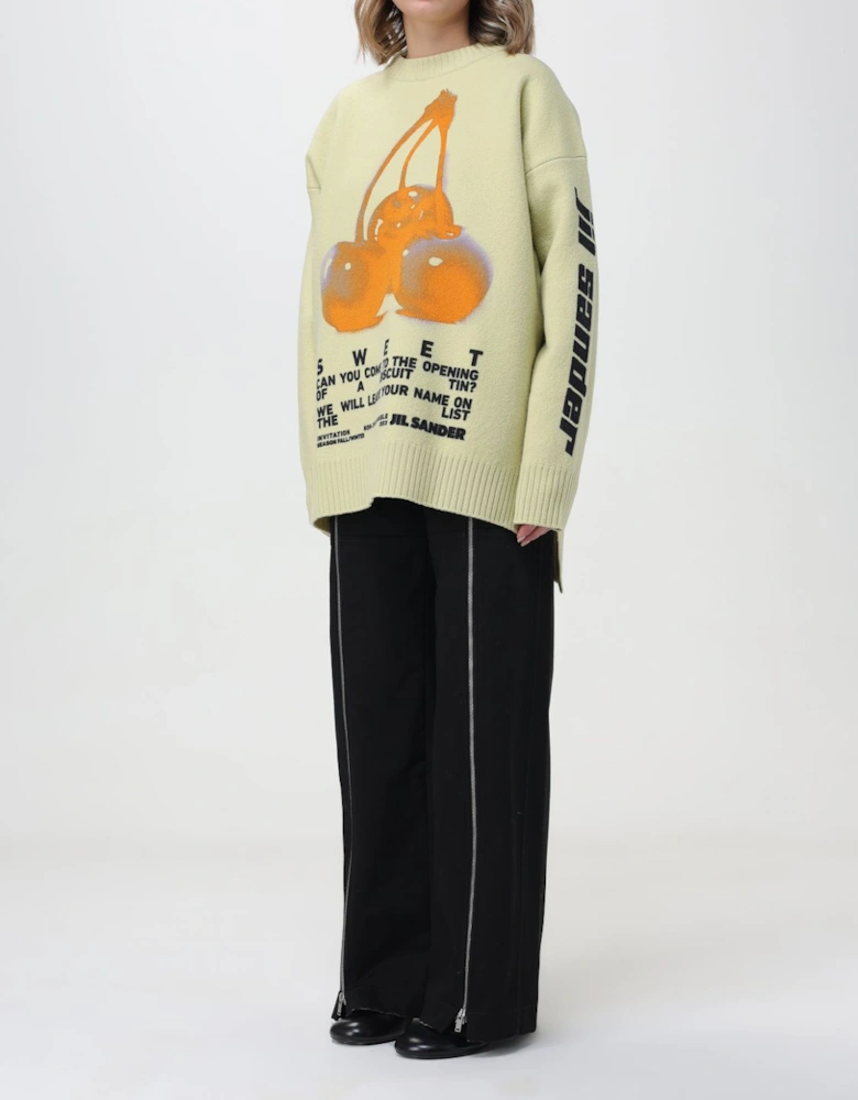 Cherry Print Crew Neck Knit Sweater