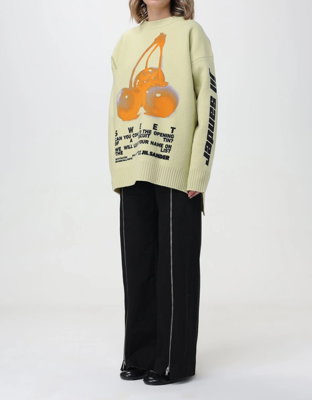 Cherry Print Crew Neck Knit Sweater