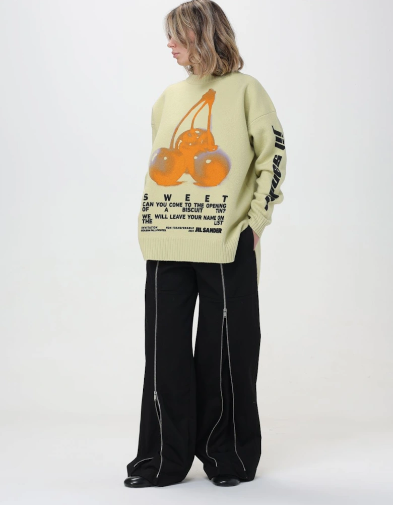 Cherry Print Crew Neck Knit Sweater