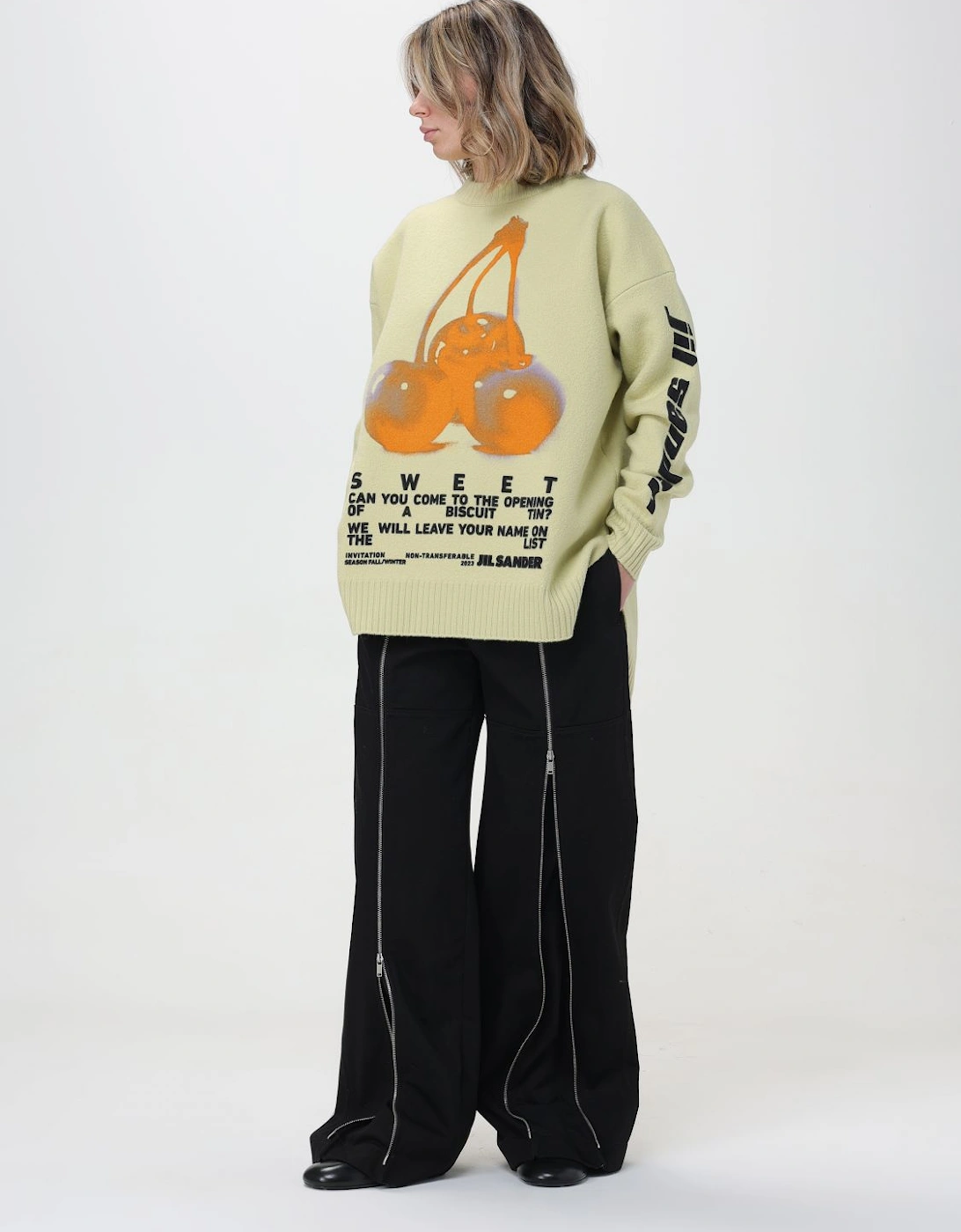Cherry Print Crew Neck Knit Sweater