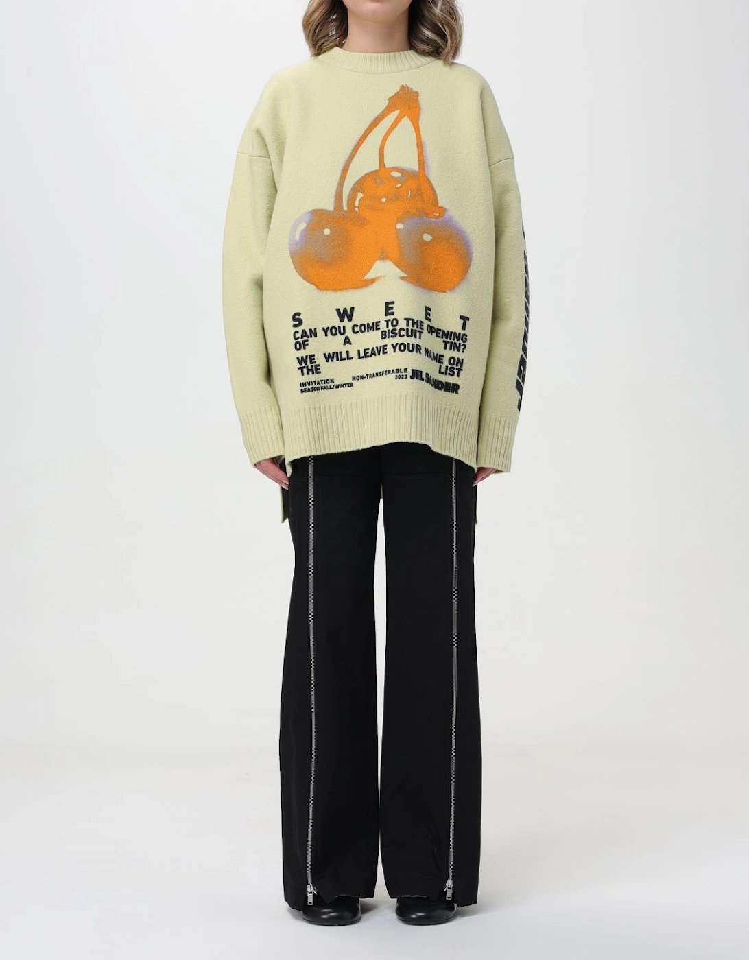 Cherry Print Crew Neck Knit Sweater, 6 of 5