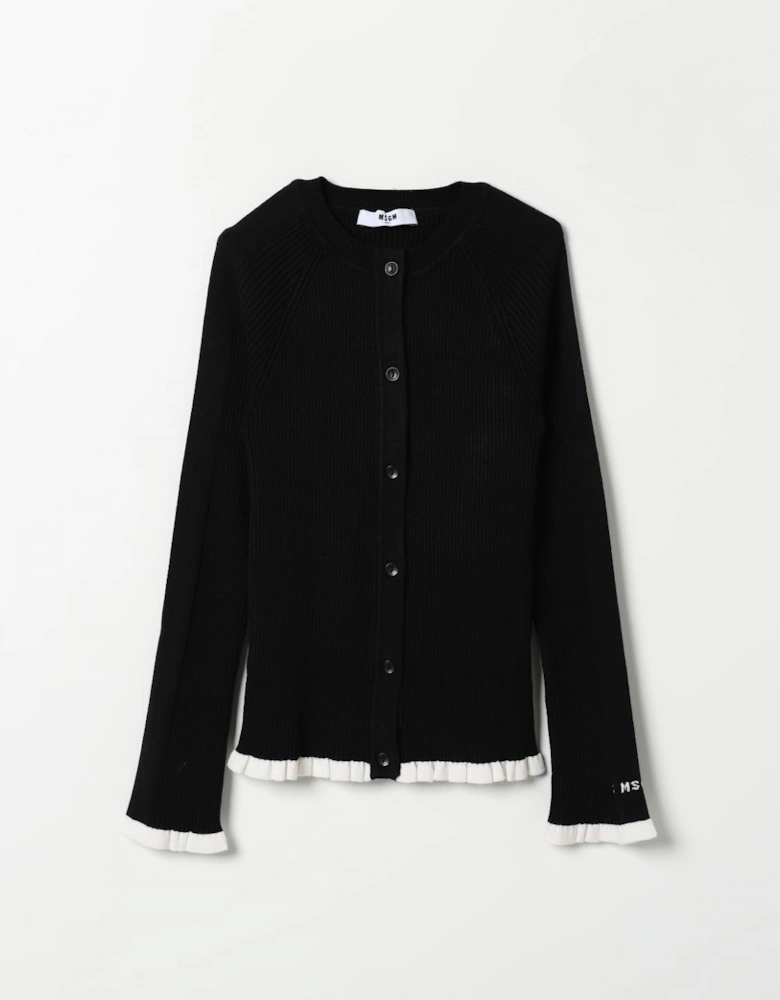 Ribbed Knit Cardigan Ruffle Trim