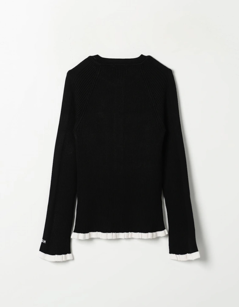 Ribbed Knit Cardigan Ruffle Trim