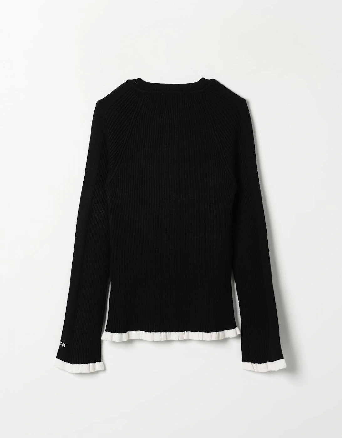 Ribbed Knit Cardigan Ruffle Trim