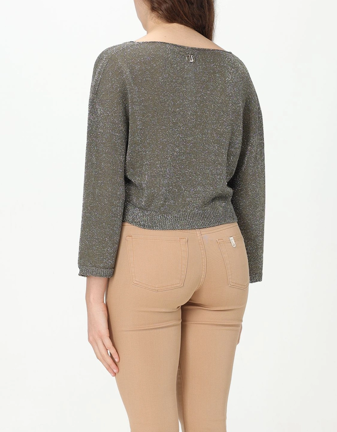 Cropped VNeck Glitter Knit Sweater