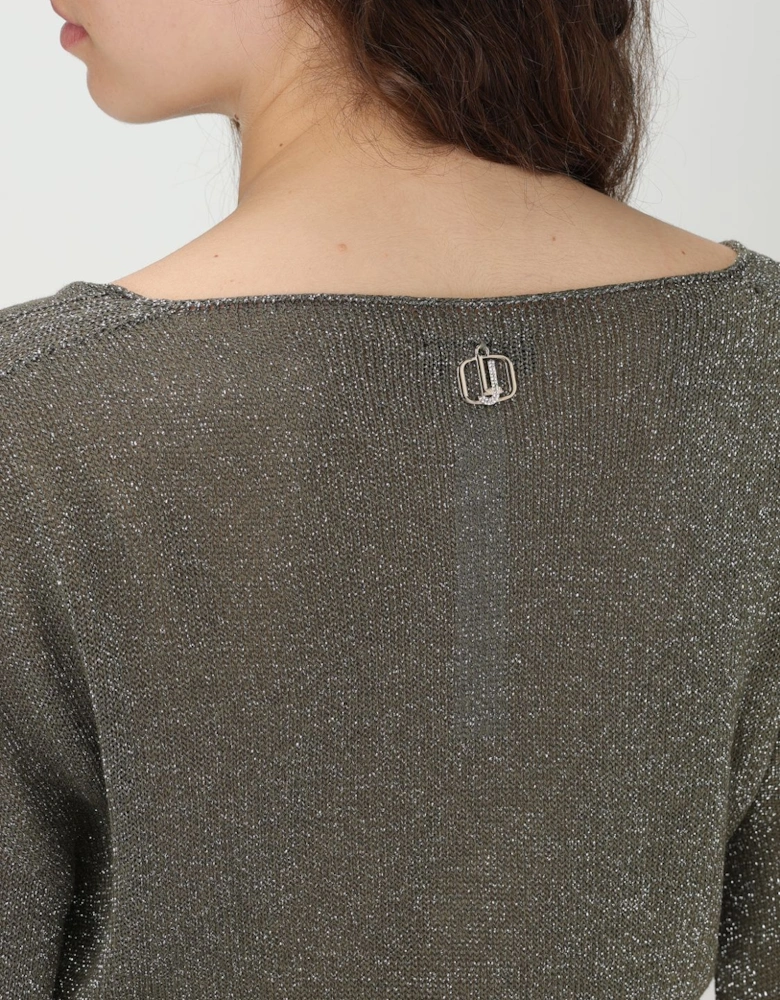 Cropped VNeck Glitter Knit Sweater