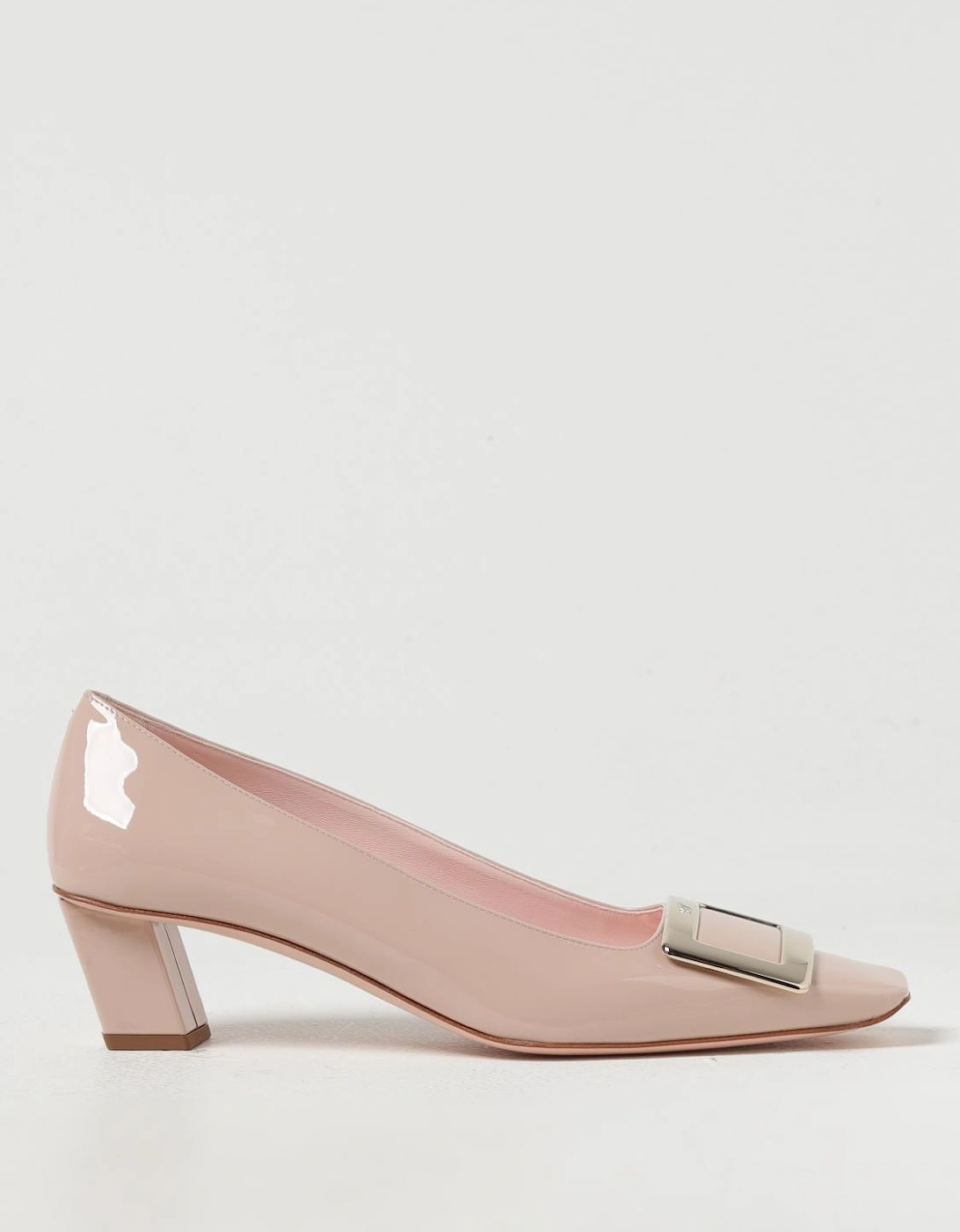 Elegant Pointed-Toe Pumps with Block Heel and Decorative Buckle