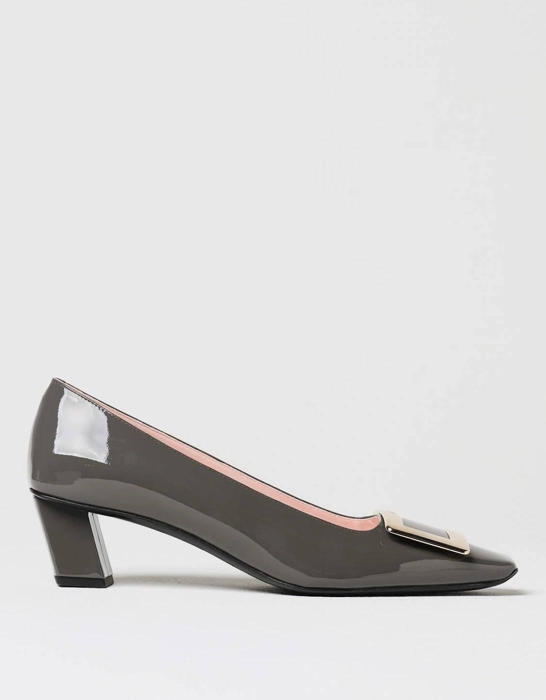 Elegant Pointed-Toe Pumps with Block Heel and Decorative Buckle