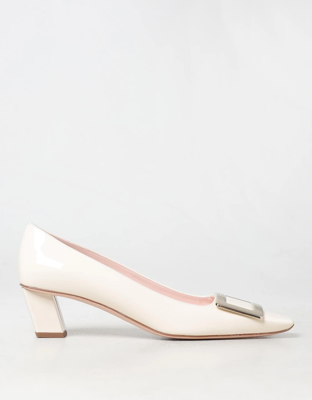 Elegant Pointed-Toe Pumps with Block Heel and Decorative Buckle