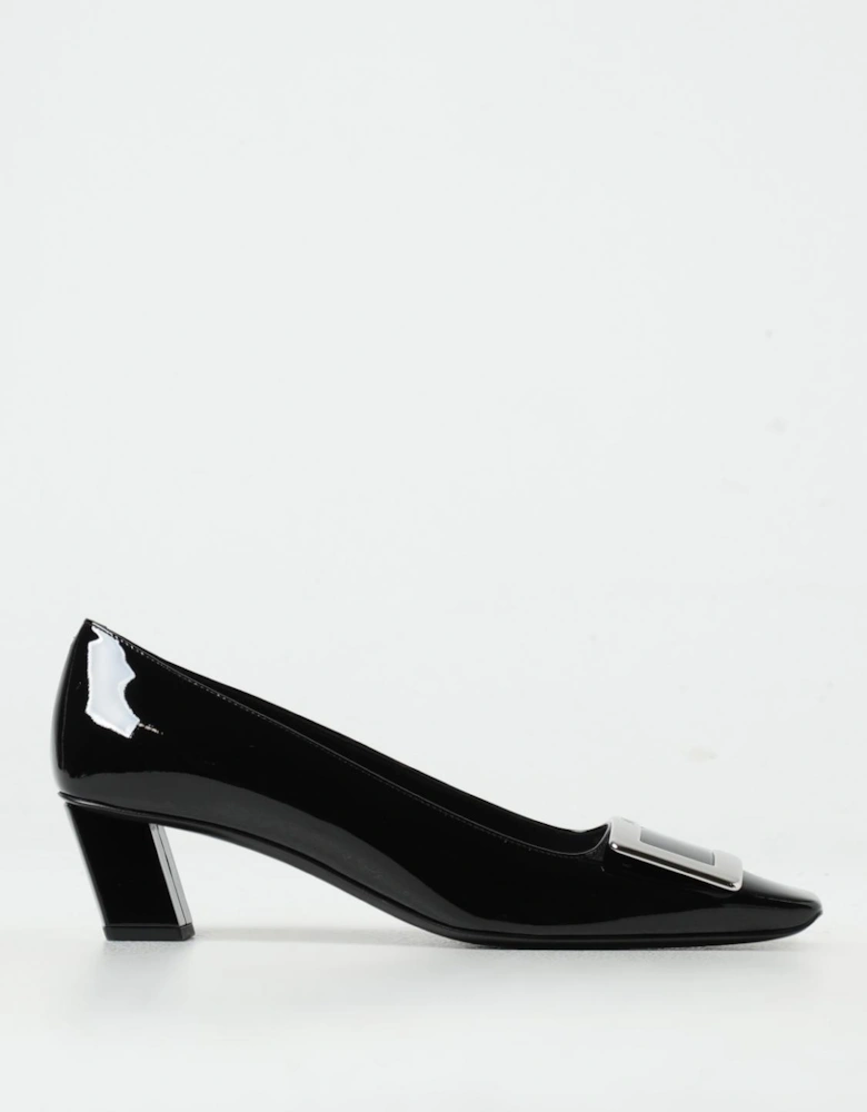 Elegant Pointed-Toe Pumps with Block Heel and Decorative Buckle
