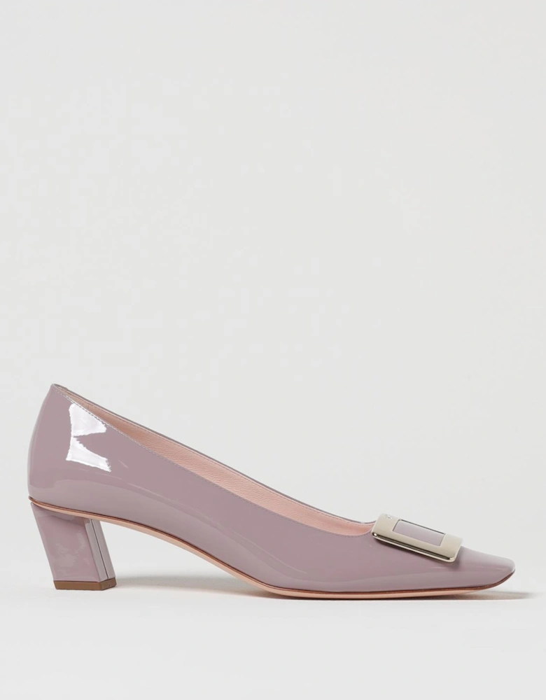 Elegant Pointed-Toe Pumps with Block Heel and Decorative Buckle