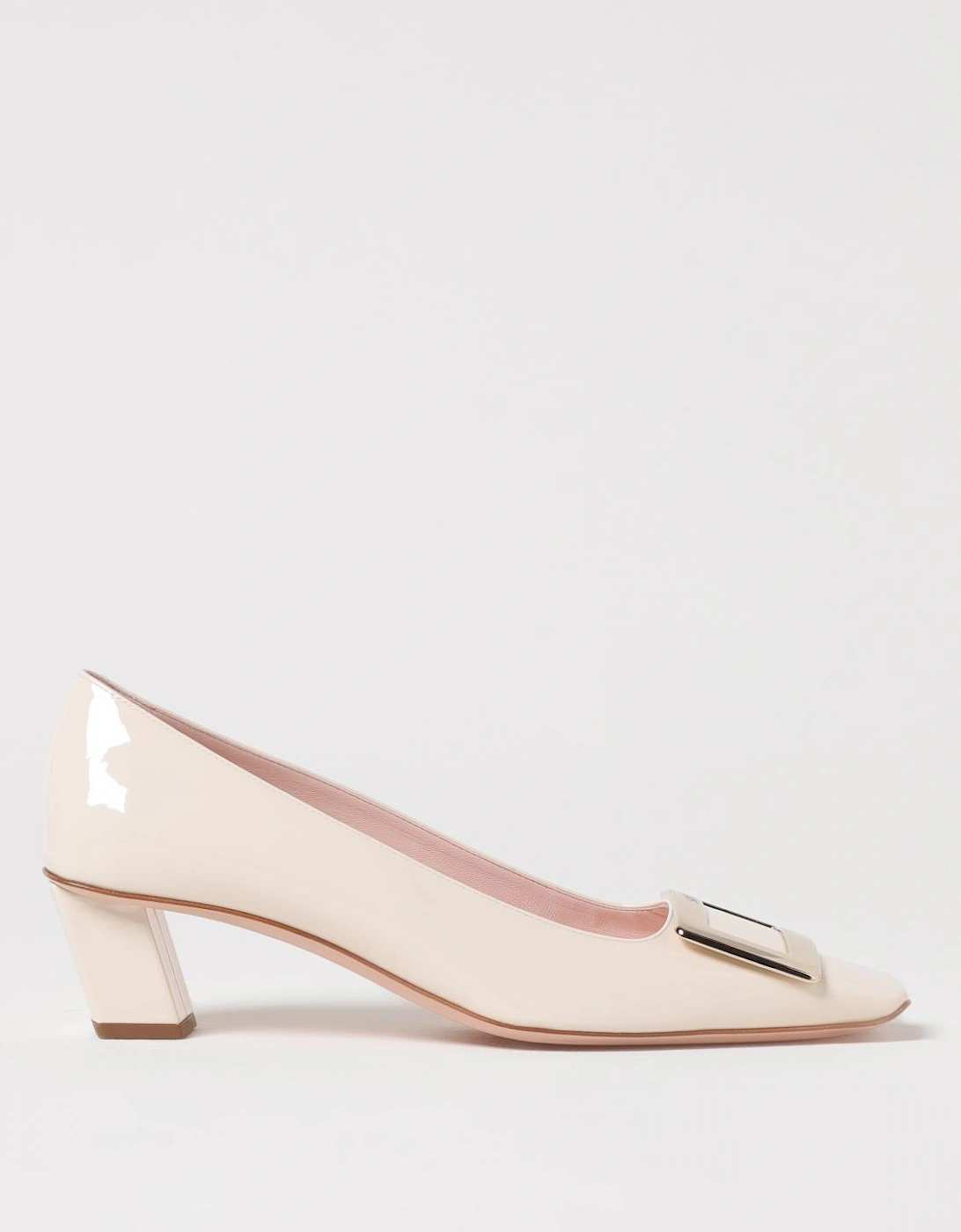Elegant Pointed-Toe Pumps with Block Heel and Decorative Buckle