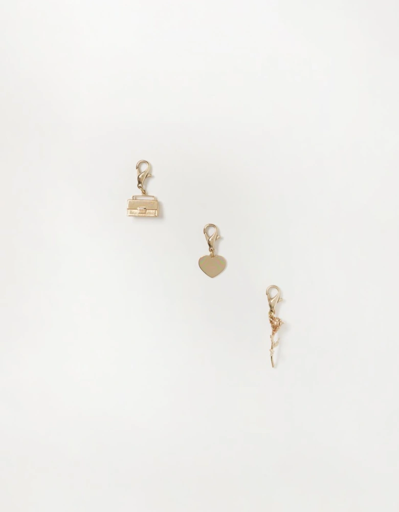 Gold Charms Set Handbag Heart Rose