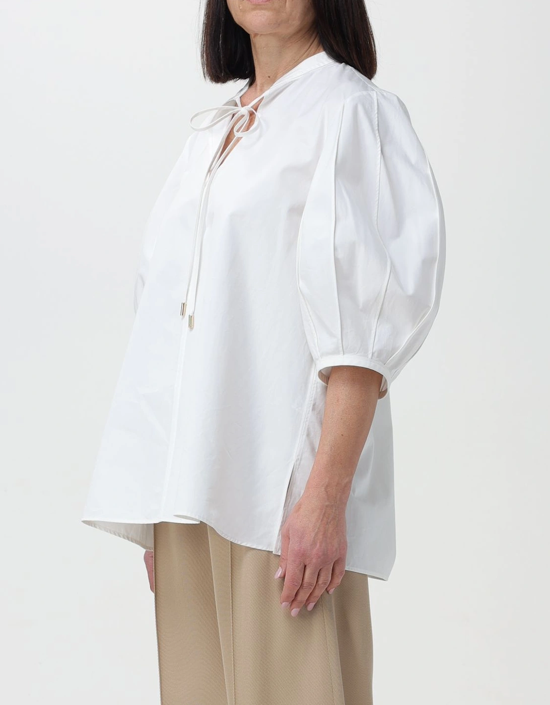 Tie Neck Cotton Poplin Blouse