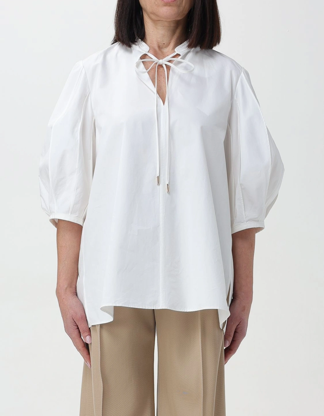 Tie Neck Cotton Poplin Blouse