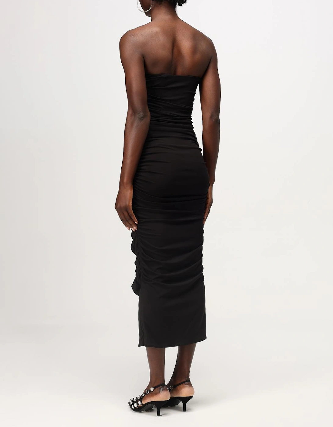 Ruched Strapless Midi Dress
