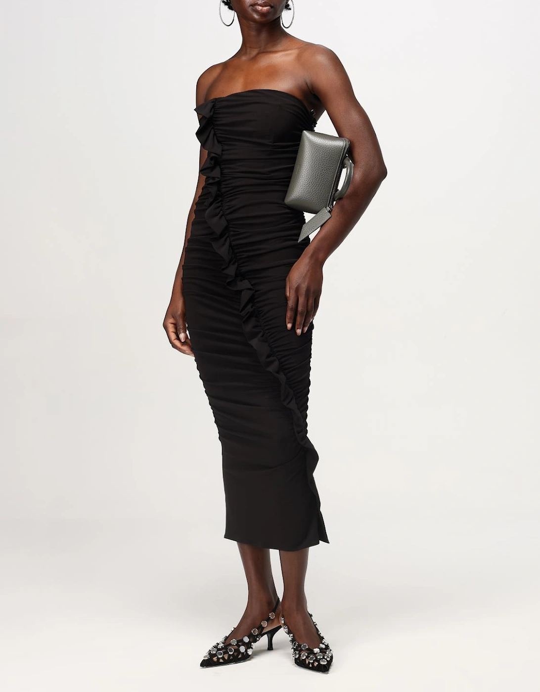 Ruched Strapless Midi Dress
