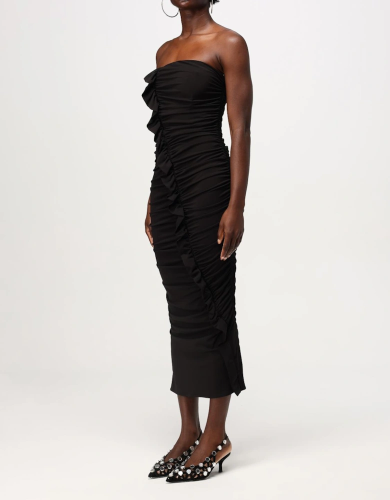 Ruched Strapless Midi Dress