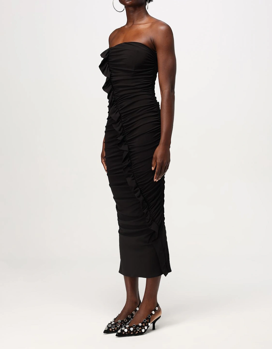 Ruched Strapless Midi Dress