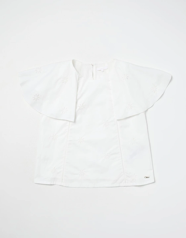 Embroidered Cotton Top Short Sleeves