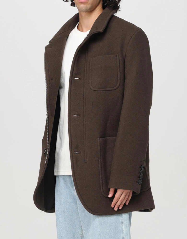 Relaxed Fit Wool High Neck Coat