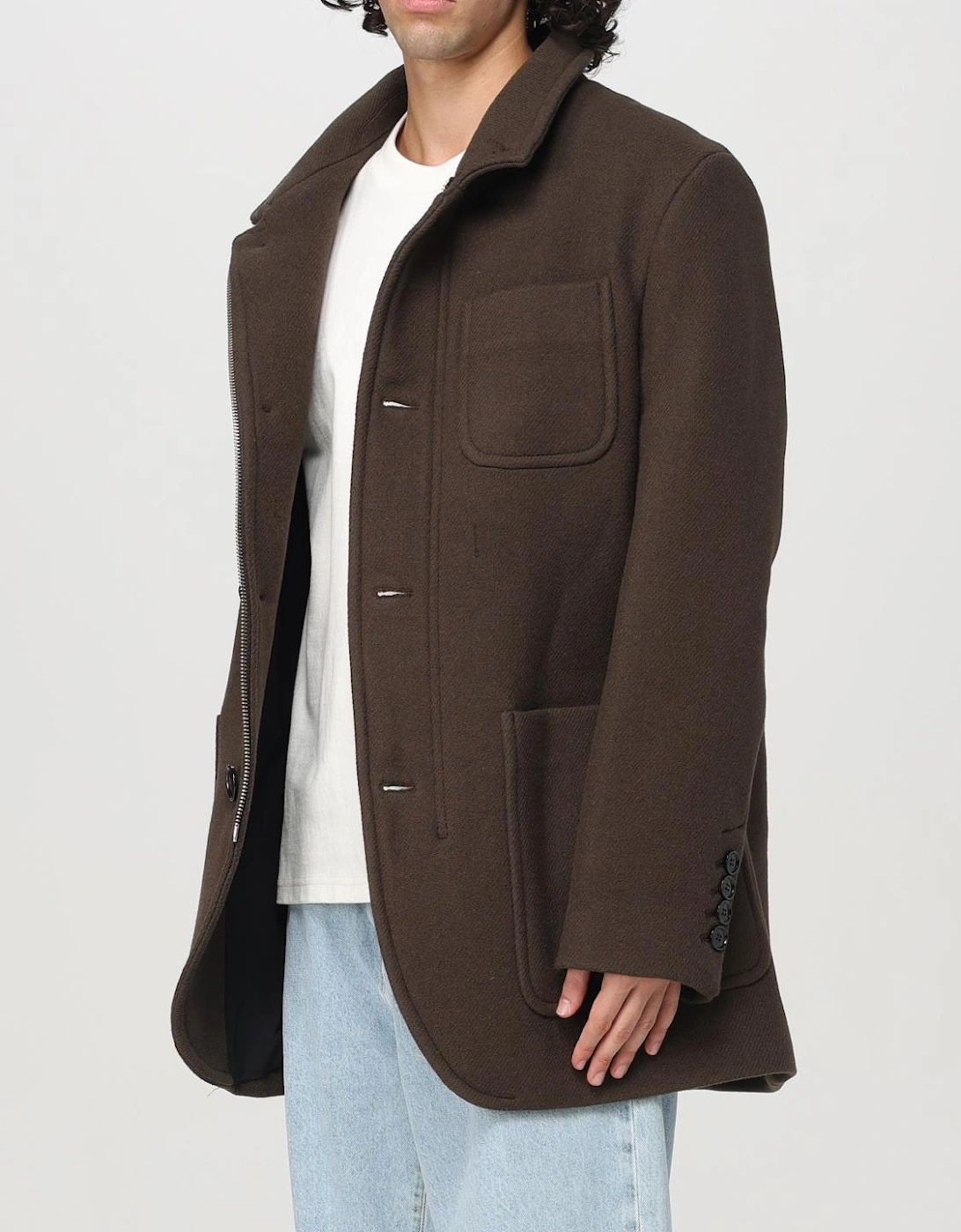 Relaxed Fit Wool High Neck Coat