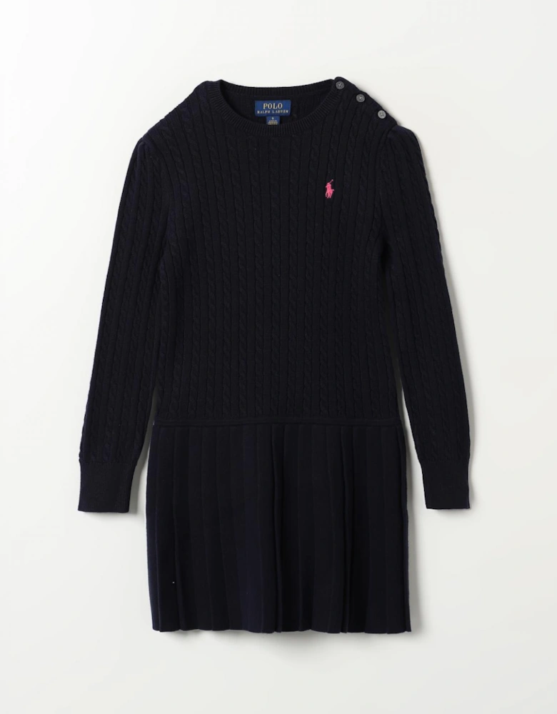 Girls Cable Knit Pleated Sweater Dress